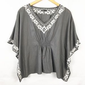 Prana Charcoal Blouse with White Embroidery